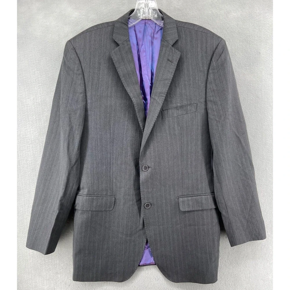 Ermenegildo Zegna Blazer Jacket Mens Sz 42L Gray‎ Wool Silk Stripe 2 Button